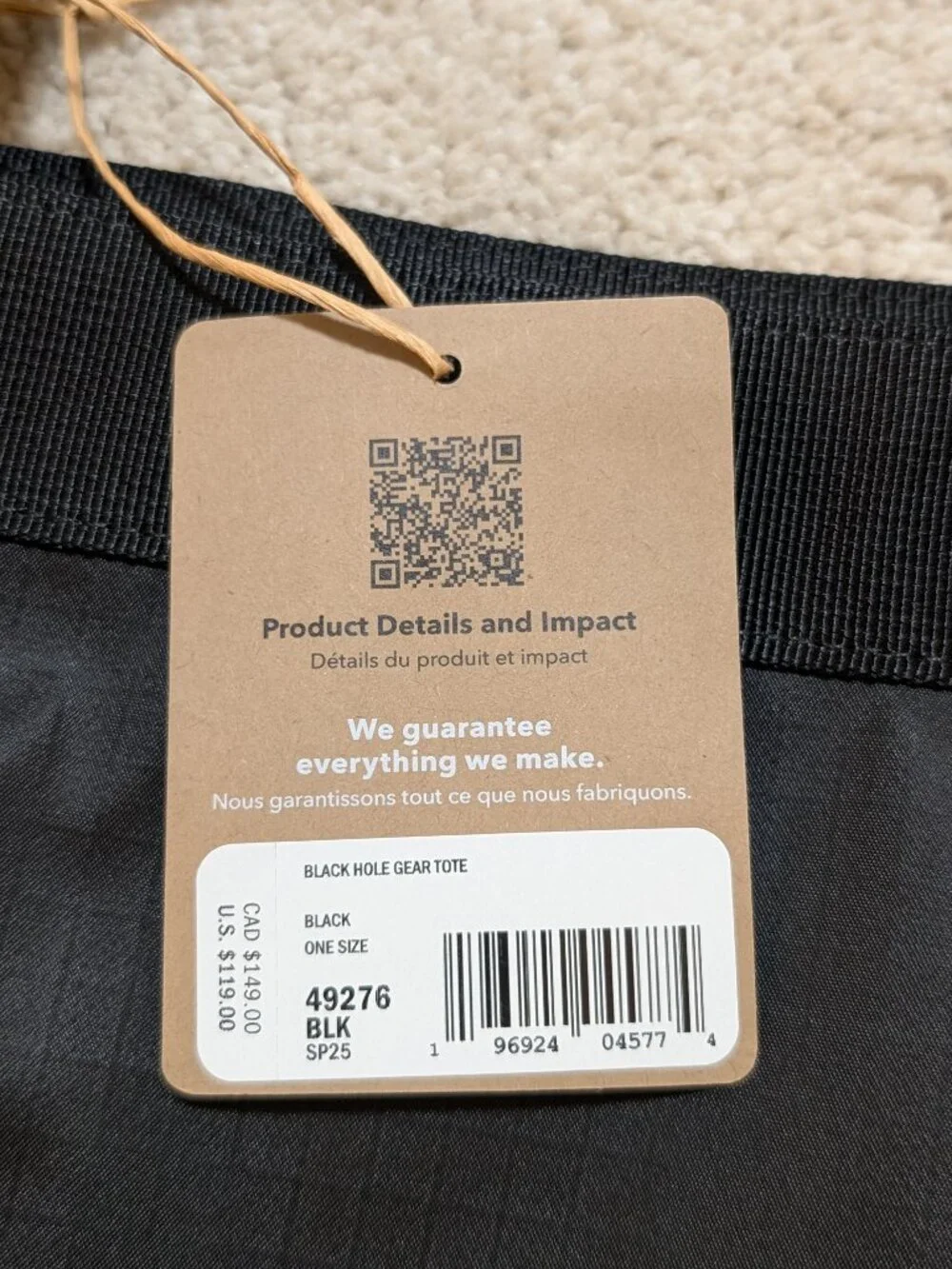 Patagonia Black Hole Gear Tote 61L Bag Case Ski Bag Oversized Tote New w/Tags